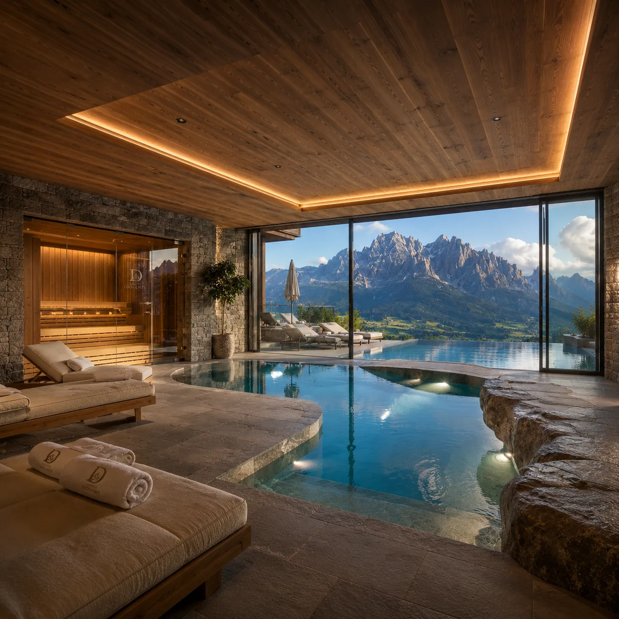 Piscina interna con vista